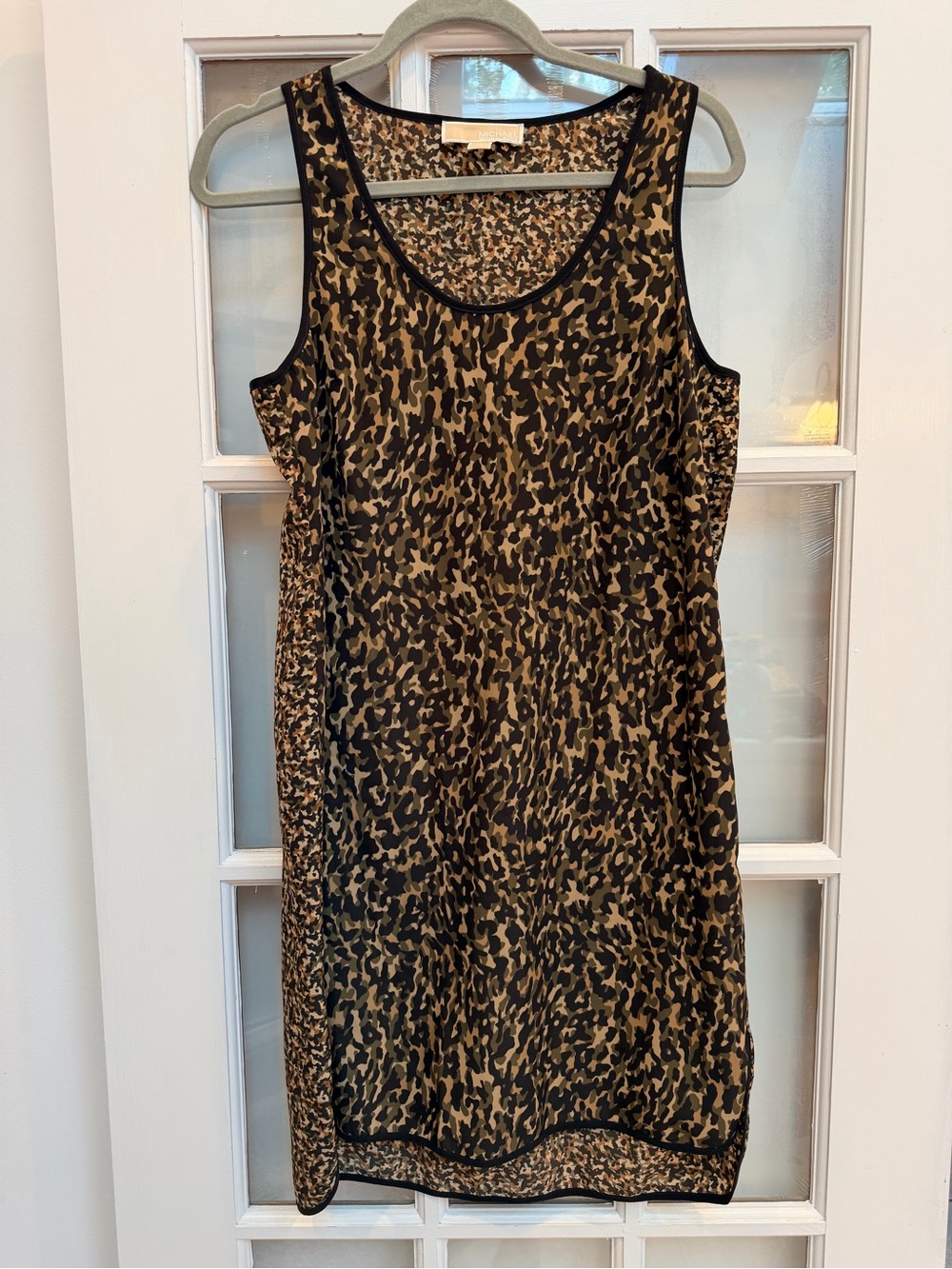 Michael Kors Chic Leopard Animal Print Tank Shirt Dress Black & Brown Size M